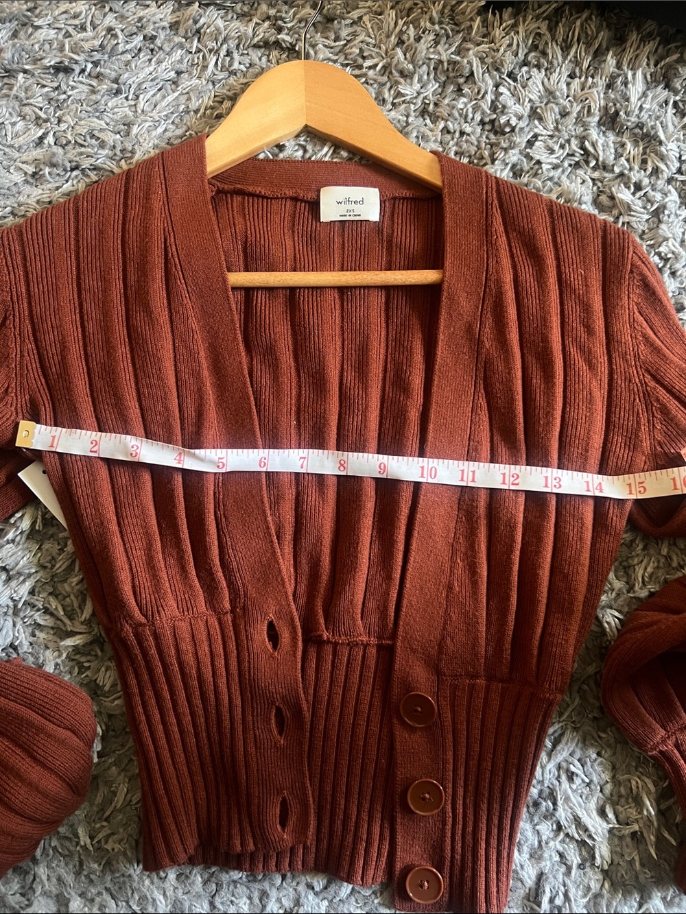 Deep V Ribbed Button-Up Sweater Cardigan - Rust - Picture 9 of 10
